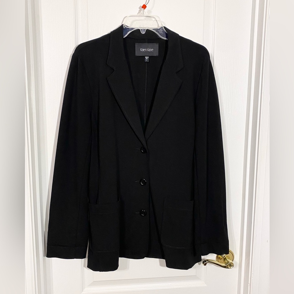 Karen Kane Relaxed Fit Stretch Knit Blazer MADE IN USA Black Size Large
